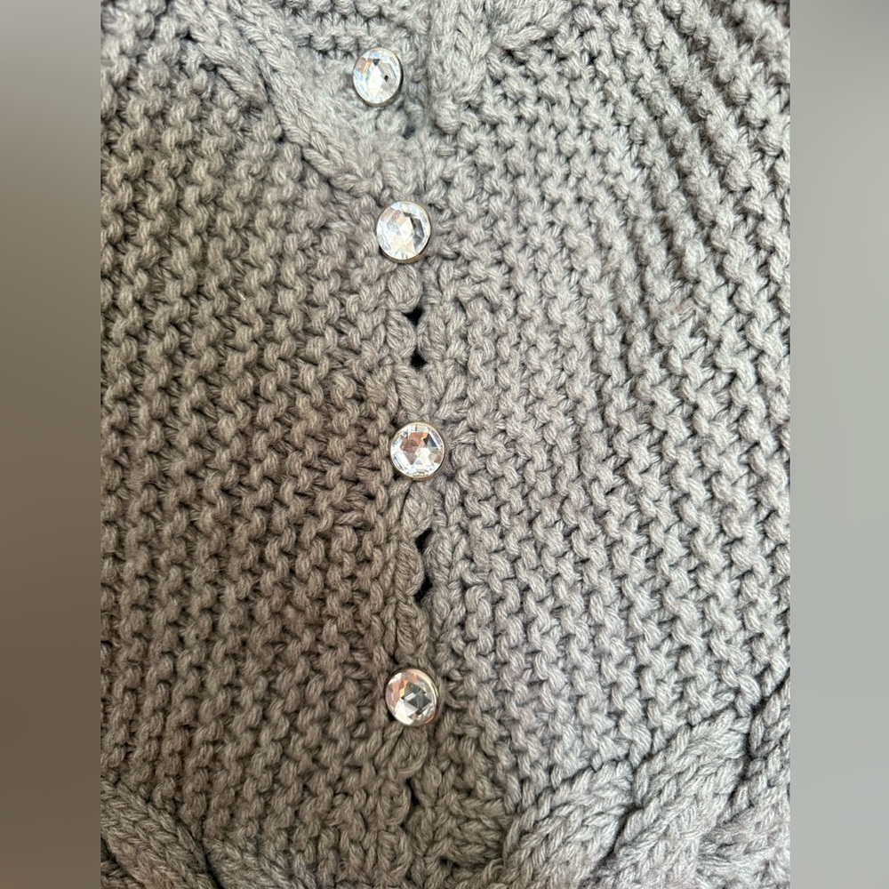 Charming Free People Cardigan with Large Rhinestone Buttons.